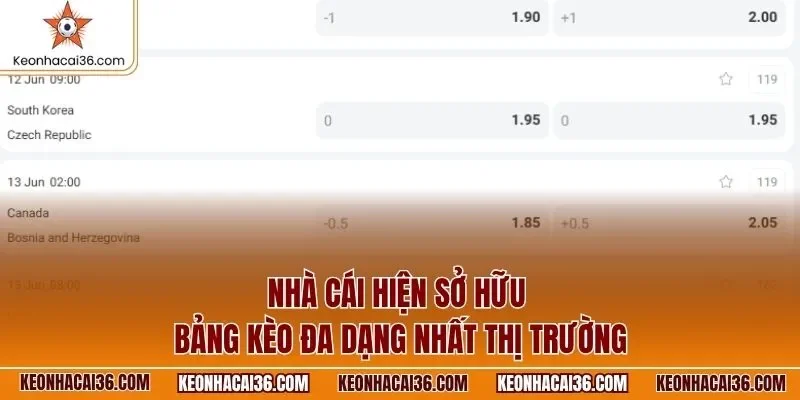 Nhà cái hiện sở hữu bảng kèo đa dạng nhất thị trường